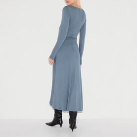 Microcrepe Cowl Ruched Flared Dress