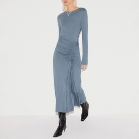 Microcrepe Cowl Ruched Flared Dress