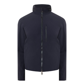 Paul Smith blue casual jacket with high funnel neck, zip fastening, and small chest zip pocket