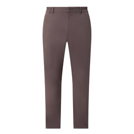 Paul Smith grey casual trousers in stretch fabric, slim fit with belt loops and zip fly, laid flat on white background.