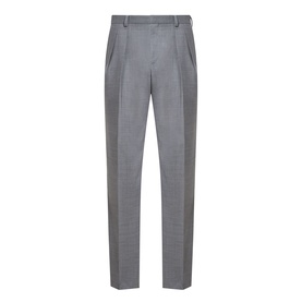 Paul Smith Double Pleat Wool Trousers in grey, featuring double-pleated front, belt loops, and tailored fit