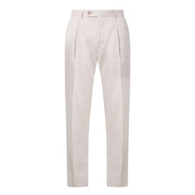 Paul Smith white linen-wool formal trousers with front pleats and tailored straight leg cut
