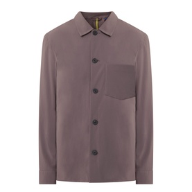 Paul Smith grey overshirt jacket with button front, chest patch pocket and yellow collar tab detail, long sleeves