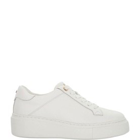 Dune Evienne Chunky Platform Trainers in white leather with tonal laces, round toe, and thick white platform sole
