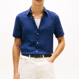 Embroidered Flag Logo Linen Shirt