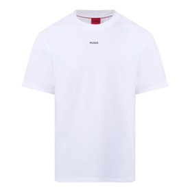 Hugo white cotton crew neck T-shirt with small logo print at centre chest