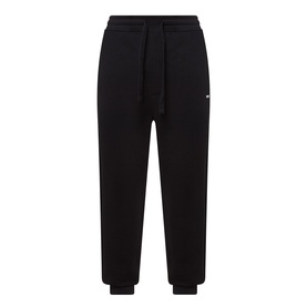 Hugo black cotton sweatpants with elasticated drawstring waist and ribbed cuffs, small logo detail at hip