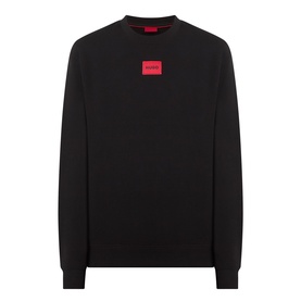 Hugo Diragol Logo Sweatshirt in black with crew neck, red logo patch at chest, ribbed cuffs and hem, long sleeves