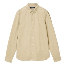 All Saints cord brown long-sleeve shirt, button-down collar, chest logo detail, slim fit