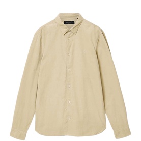 All Saints cord brown long-sleeve shirt, button-down collar, chest logo detail, slim fit