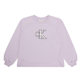 Calvin Klein children's pink cotton sweat top with embroidered CK logo, crew neck, and ribbed cuffs and hem.