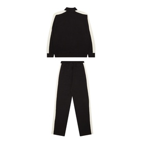Calvin Klein children's black tracksuit set with white side stripe detail, zip-neck sweatshirt and jogger trousers, 100% cotton