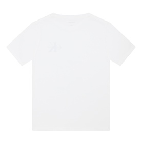 Calvin Klein children's white cotton T-shirt, back view with tonal logo detail.