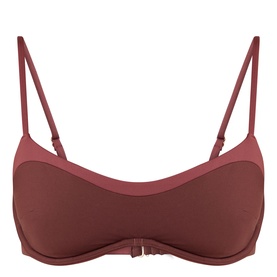 Tala Deep Rust bikini top with underwire, adjustable straps, and smooth fabric finish in a rich burgundy-red tone