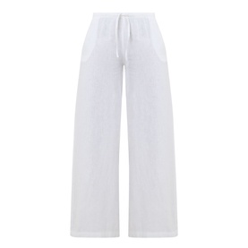 Tala Soft Wide Leg Trousers in ivory, elasticated drawstring waist, wide-leg silhouette, linen-viscose blend