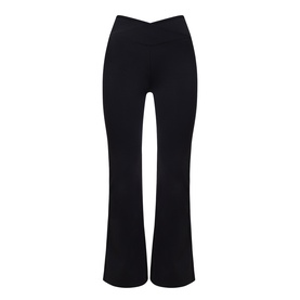 Tala leggings in Shadow Black with crossover waistband and flared leg, 75% nylon 25% lycra elastane