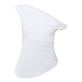 Tala ivory linen-viscose blend one-shoulder asymmetric top with ruched neckline detail