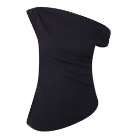 Tala top in Shadow Black, one-shoulder asymmetric design with ruched bodice and linen-viscose fabric