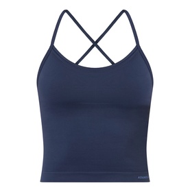Adanola navy blue tank top with thin straps, crossback design, and cropped length
