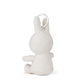 Bon Ton white corduroy bunny keyring, rear view showing ribbed texture and silver metal ring attachment
