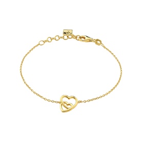 Juvi gold-tone fine chain bracelet with open heart pendant featuring a smaller inner heart, adjustable lobster clasp closure