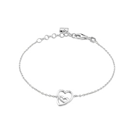 Juvi silver fine chain bracelet with open heart pendant featuring engraved detail and lobster clasp closure