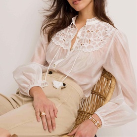 Floral Bib Textured Blouse