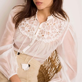 Floral Bib Textured Blouse