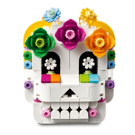 Lego Altar of the Dead D&iacute;a De Los Muertos Skull D&eacute;cor in multi, white skull design with colourful flower embellishments, 231-piece building set