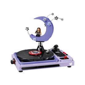 Lego Editions Music toy record player in lavender with crescent moon display, star details, and miniature figure. Multi-coloured set.