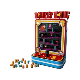 LEGO Super Mario Donkey Kong arcade machine building set in multi-colour, with barrel and character brick figures