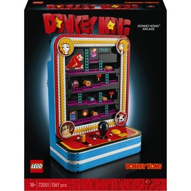 Lego Donkey Kong Arcade set, multi-coloured retro arcade cabinet build with classic game levels and characters visible