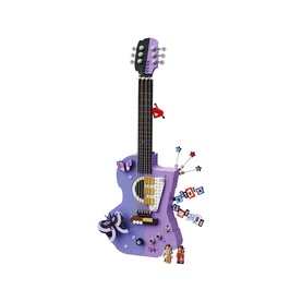 Lego Editions Music toy guitar in multi-colour purple with decorative stickers and mini figures, freestanding product shot