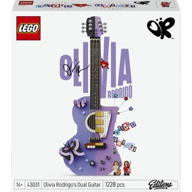 LEGO Olivia Rodrigo's Dual Guitar set 43031, purple acoustic guitar build with signature details, 1228 pieces