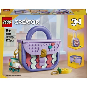 Lego Creator Art Fashion Bag with Storage 3-in-1 set, 272 pieces, builds into a purple handbag, suitcase or storage box