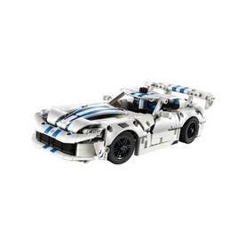 Lego Technic Dodge Viper GTS-R Sports Car, white and blue, 805-piece buildable model with rear spoiler and black wheels
