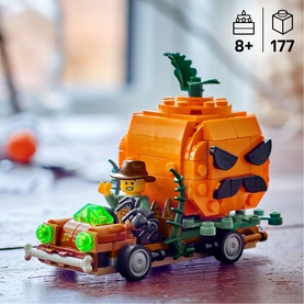 Lego Jack-O'-Lantern Pickup Truck Halloween Building Set, 177-piece multicoloured build with pumpkin cab and minifigure