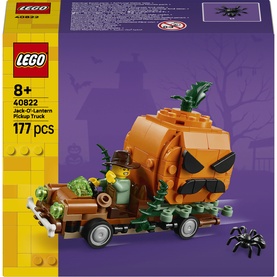 LEGO Jack-O'-Lantern Pickup Truck Halloween Building Set, 177-piece construction toy featuring pumpkin truck design with spider