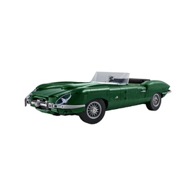 Lego Icons Jaguar E-Type toy car in British Racing Green, open-top convertible with silver windscreen and spoke wheels