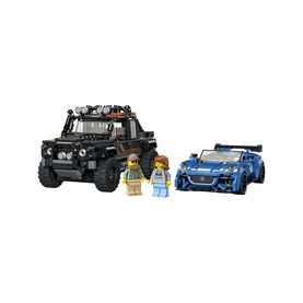 Lego Speed Champions Jaguar Project 7 & Land Rover Defender set, two buildable cars in blue and black with two minifigures, 740 pieces