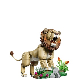 Lego Creator Wild Animals: Majestic Lion, 839-piece brick-built lion model with mane, rocks, and colourful plant details