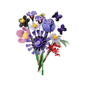 Lego Botanical bouquet set featuring purple roses, daisies, wildflowers, butterflies and berries in multi-coloured bricks