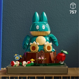 Lego Pok&eacute;mon Munchlax buildable figure, 757 pieces, teal, with floral woodland display base in multi-colour