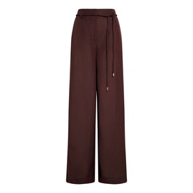Forever New chocolate wide-leg trousers with tie waist belt and wide waistband, flat front