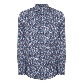 Paul Smith Single Cuff Slim shirt in navy with multicolour floral print, long sleeves, button-front, and classic collar. 100% cotton.