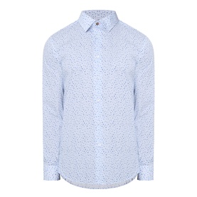 Paul Smith Ditsy Floral Single-Cuff Shirt in blue, lightweight cotton with all-over floral print, pointed collar, long sleeves, button fastening