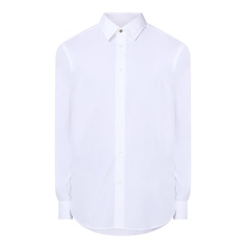 Paul Smith Solid Single-Cuff Shirt in white cotton, classic collar, button fastening, long sleeves and curved hemline