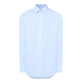 Paul Smith Solid Single-Cuff Shirt in blue, classic collar, button fastening, long sleeves, curved hemline, 100% cotton