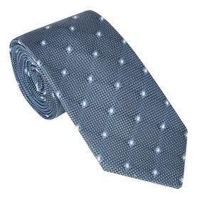 Paul Smith Access light blue silk tie with white polka dot pattern, rolled display showing textured woven fabric