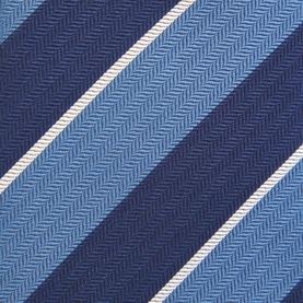 Paul Smith Access Striped Silk Tie in dark blue with light blue and white diagonal herringbone stripes, wide blade design